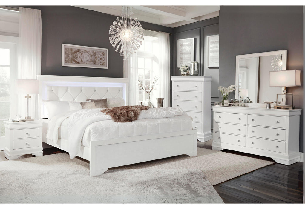 Pompei Metallic White Group With Led - Home Furniture And More (Brentwood, MD)