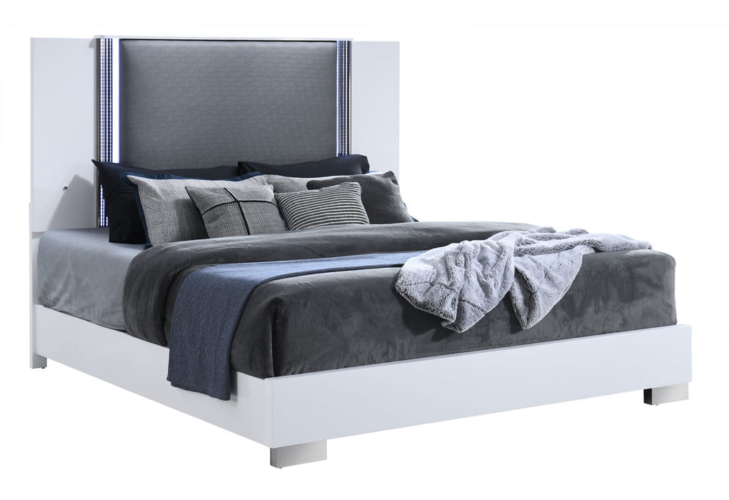 Ylime Smooth White Bed With Led Fully Slatted - Home Furniture And More (Brentwood, MD)