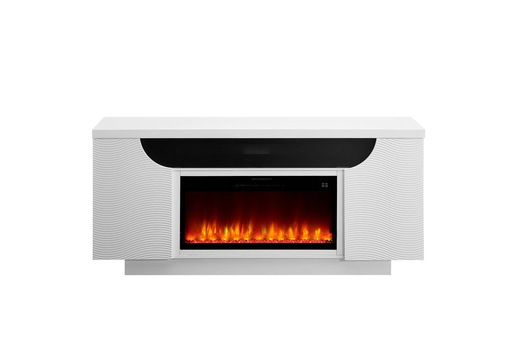 Aileen White 66" Ent Unit with LED, Speakers, Crystal and Pop-Up Doors