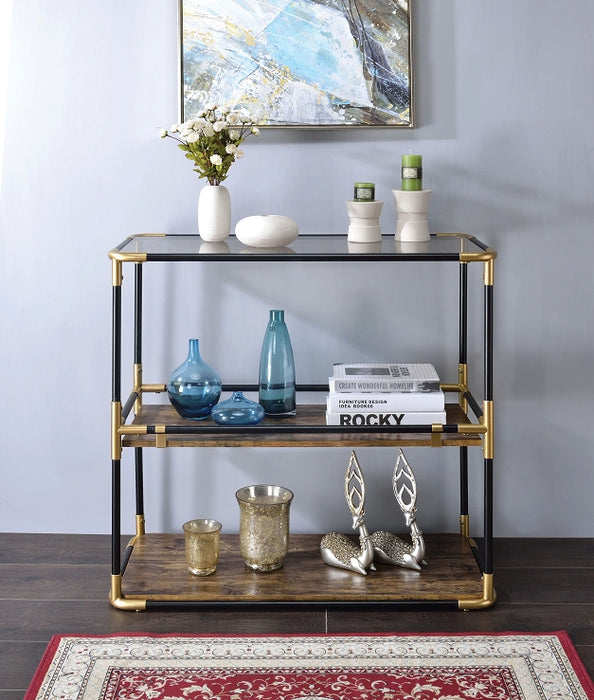 Heleris Black/Gold & Smoky Glass Console Table - Home Furniture And More (Brentwood, MD)