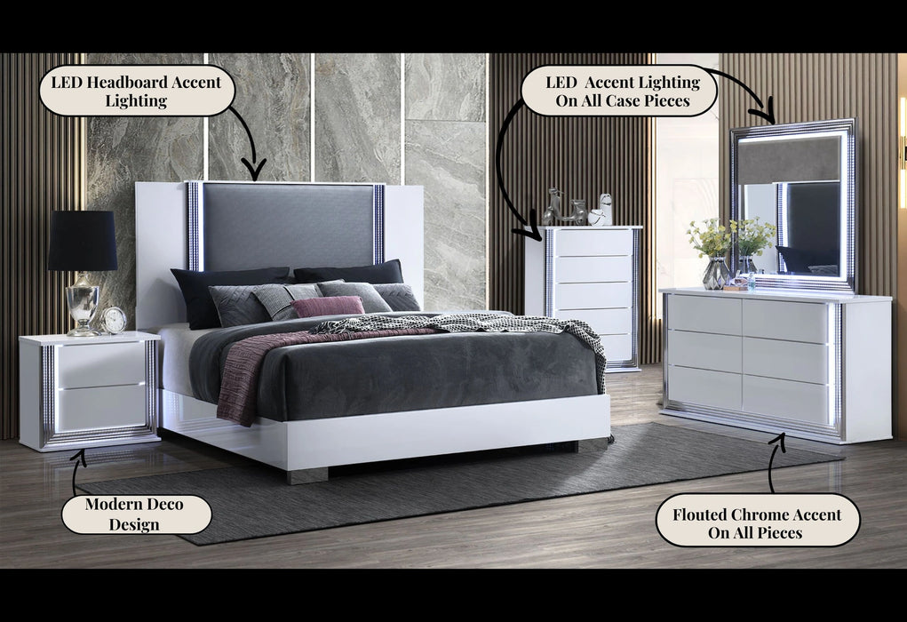 Ylime Smooth White Bed, Dresser, Mirror, Nightstand