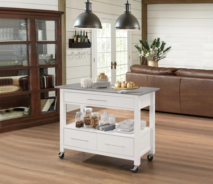 Ottawa Stainless Steel & White Kitchen Cart - Home Furniture And More (Brentwood, MD)