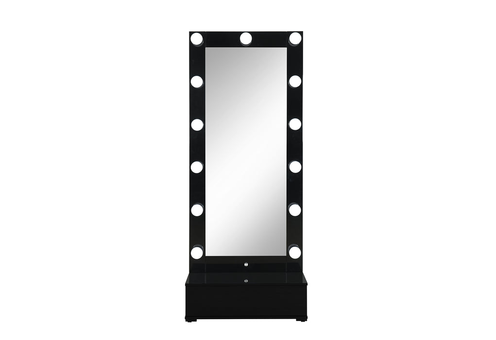 ELLA BLACK NARROW TALL MIRROR WITH DRAWER AND SPEAKER - Home Furniture And More (Brentwood, MD)