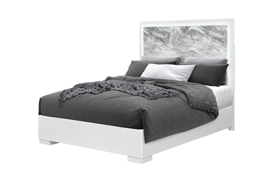 NAOMI SILVER MARBLE FULL BED WITH LED - Home Furniture And More (Brentwood, MD)