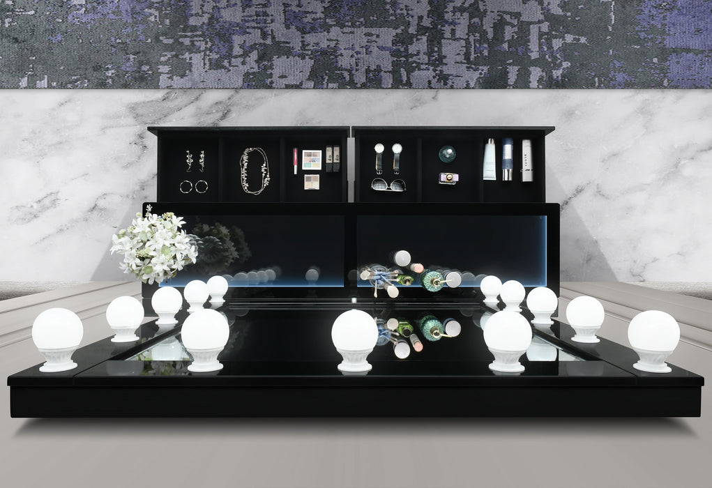ELLA BLACK VANITY SET WITH STORAGE STOOL - Home Furniture And More (Brentwood, MD)