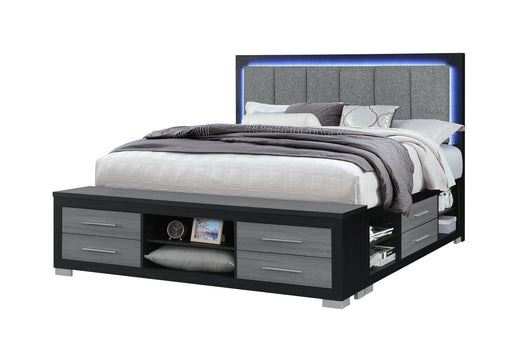 EMMA BLACK/GREY KING BED WITH LED AND USB - Home Furniture And More (Brentwood, MD)