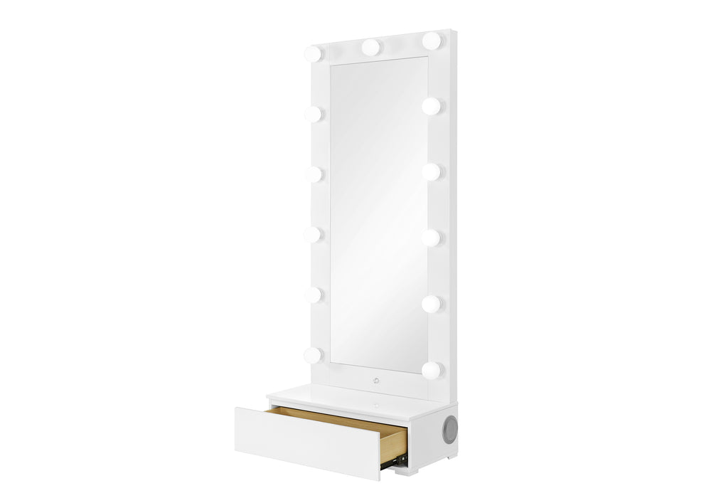 ELLA WHITE NARROW TALL MIRROR WITH LED AND SPEAKER - Home Furniture And More (Brentwood, MD)