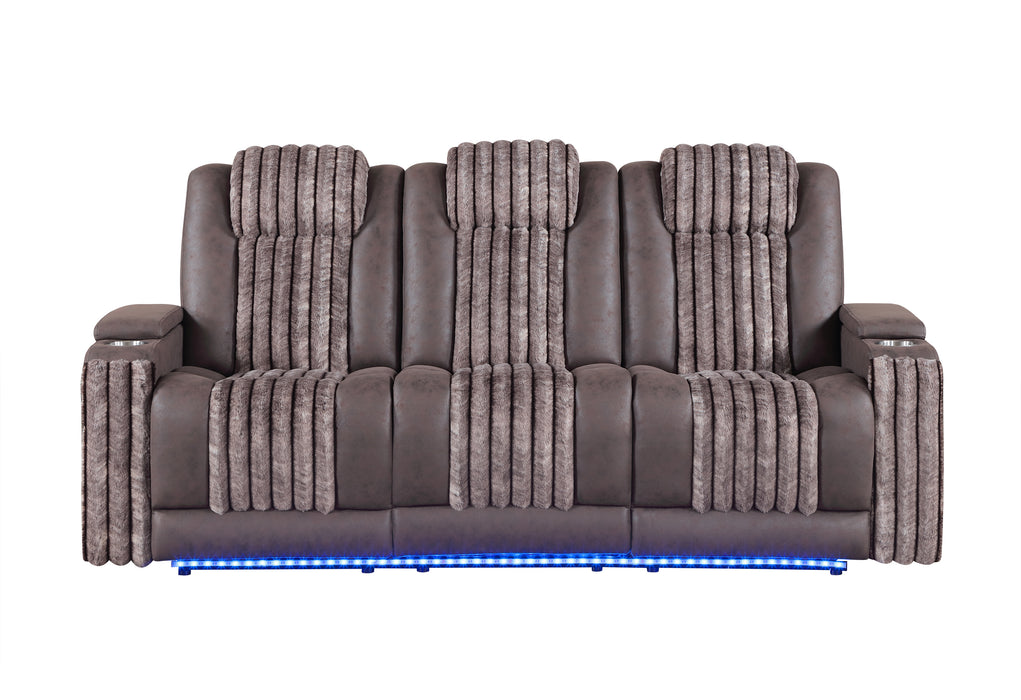 U8000 BROWN PWR REC SOFA W/PHR, DDT, READING LIGHT & LED LIGHT - Home Furniture And More (Brentwood, MD)