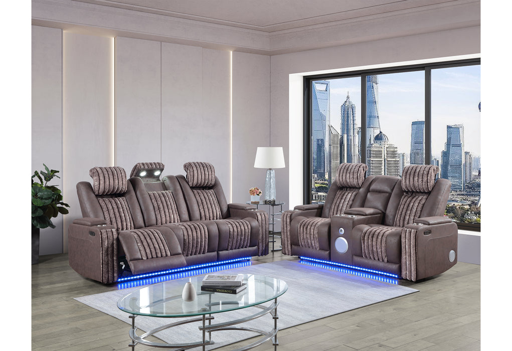 U8000 BROWN PWR REC SOFA/PWR CONSOLE REC LOVESEAT W/PHR - Home Furniture And More (Brentwood, MD)