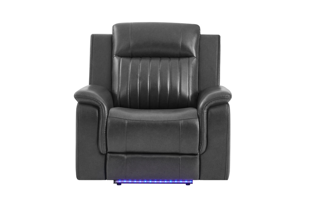 U8879 BLANCHE CHARCOAL WITH BLACK WELT POWER RECLINER WITH LED - Home Furniture And More (Brentwood, MD)