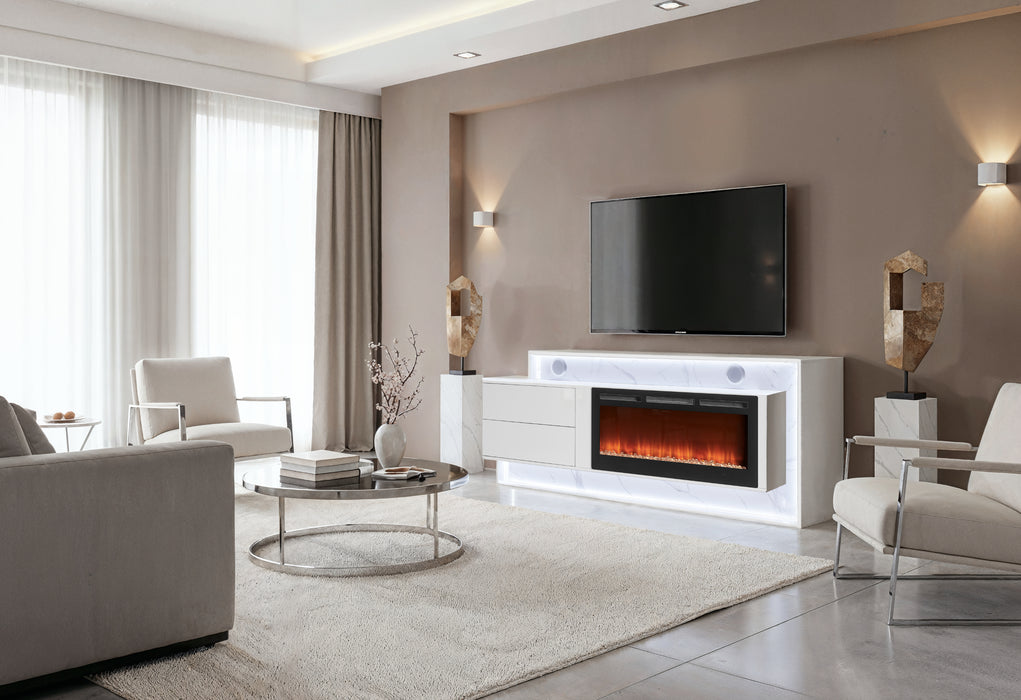 KIRA WHITE 87" ENTERTAINMENT UNIT WITH BLUETOOTH SPEAKER AND LED - Home Furniture And More (Brentwood, MD)