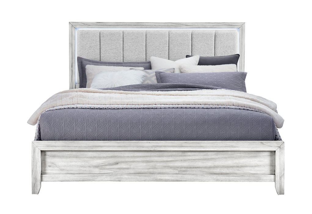 ELSIE GREY KING BED WITH LED - Home Furniture And More (Brentwood, MD)