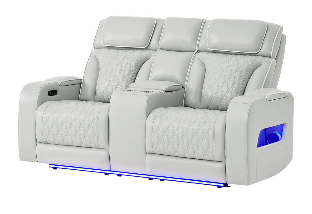 U8611 BLANCHE SILVER PWR CON REC LOVESEAT WITH PHR, LED & SPEAKER - Home Furniture And More (Brentwood, MD)