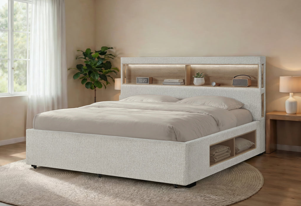 SADIE BEIGE QUEEN BED WITH STORAGE - Home Furniture And More (Brentwood, MD)