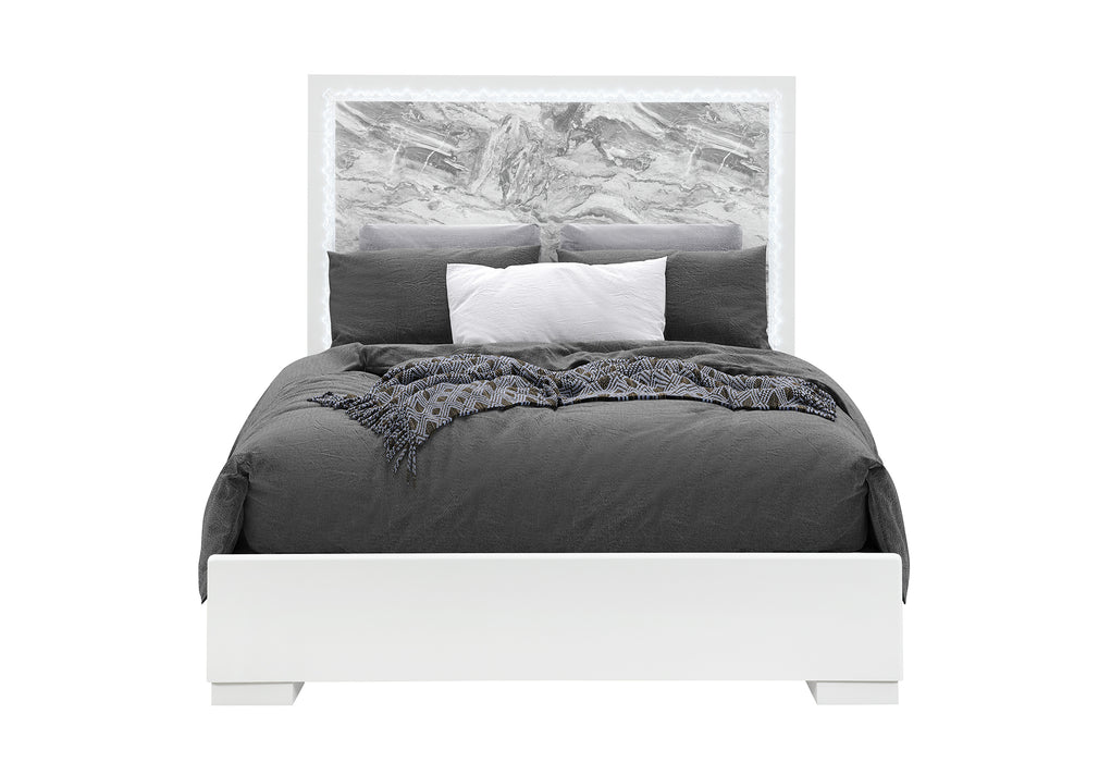 NAOMI SILVER MARBLE QUEEN BED WITH LED - Home Furniture And More (Brentwood, MD)