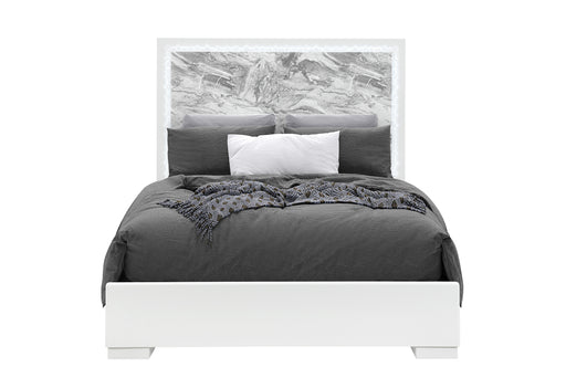 NAOMI SILVER MARBLE QUEEN BED WITH LED - Home Furniture And More (Brentwood, MD)
