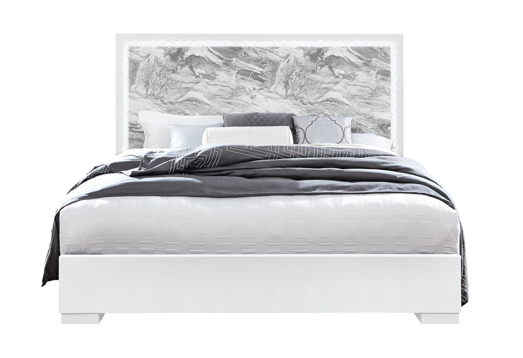 NAOMI SILVER MARBLE KING BED WITH LED - Home Furniture And More (Brentwood, MD)