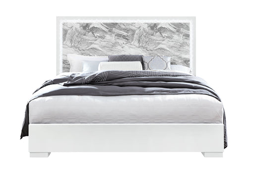 NAOMI SILVER MARBLE KING BED WITH LED - Home Furniture And More (Brentwood, MD)