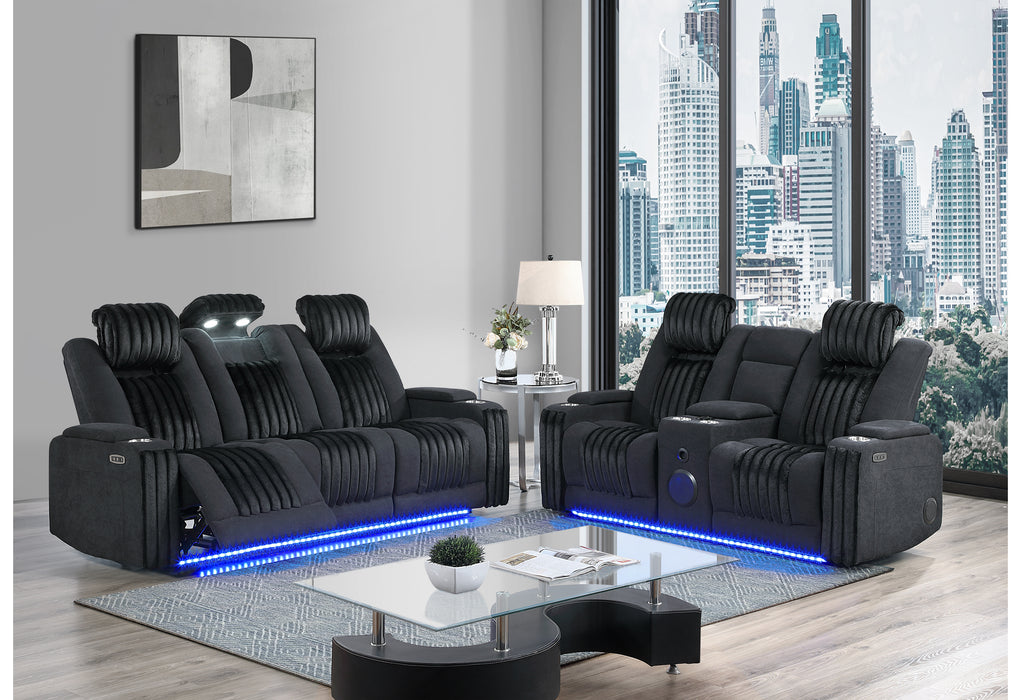 U8000 BLACK PWR REC SOFA/PWR CONSOLE REC LOVESEAT W/PHR - Home Furniture And More (Brentwood, MD)