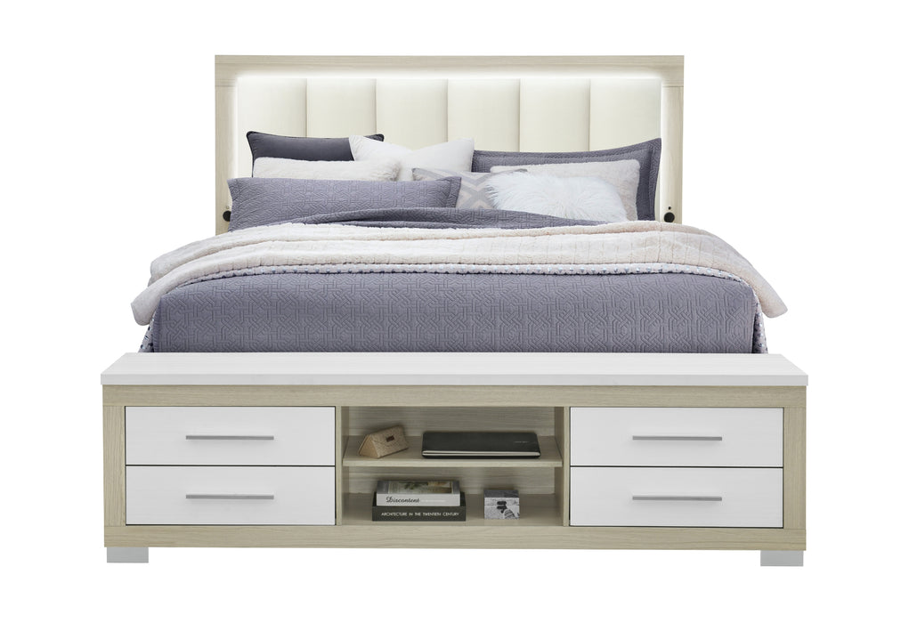 EMMA NATURAL/WHITE KING BED WITH LED AND USB - Home Furniture And More (Brentwood, MD)