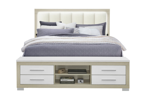 EMMA NATURAL/WHITE KING BED WITH LED AND USB - Home Furniture And More (Brentwood, MD)