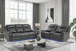 U8879 CHARCOAL PWR REC SOFA/PWR CON REC LOVESEAT W/LED & GL SS - Home Furniture And More (Brentwood, MD)