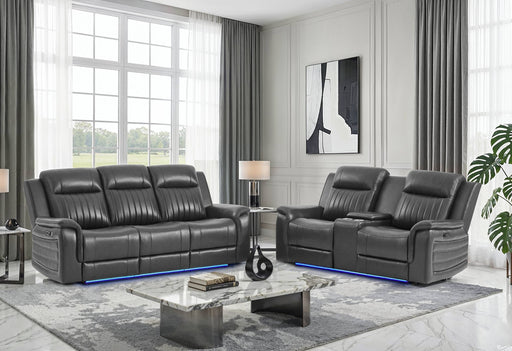 U8879 CHARCOAL PWR REC SOFA/PWR CON REC LOVESEAT W/LED & GL SS - Home Furniture And More (Brentwood, MD)
