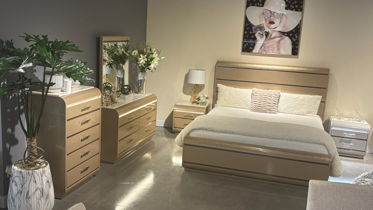 GENESIS GOLD QUEEN BED WITH LED - Home Furniture And More (Brentwood, MD)