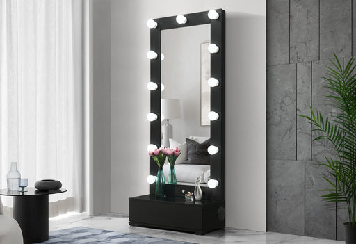 ELLA BLACK NARROW TALL MIRROR WITH DRAWER AND SPEAKER - Home Furniture And More (Brentwood, MD)
