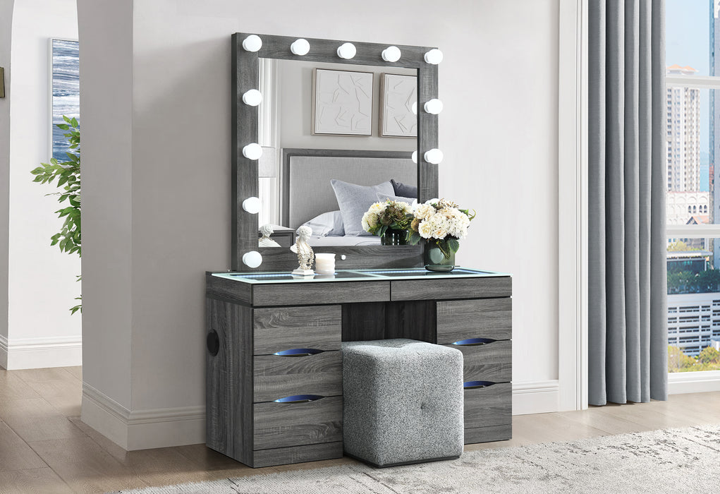 LEXI GREY VANITY SET WITH STOOL - Home Furniture And More (Brentwood, MD)