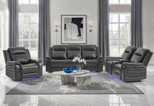 U8879 CHARCOAL PWR REC SOFA/PWR CON REC LOVESEAT/PWR REC W/LED & GL SS - Home Furniture And More (Brentwood, MD)
