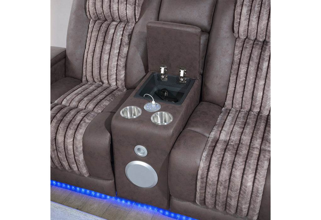 U8000 BROWN PWR REC SOFA/PWR CONSOLE REC LOVESEAT W/PHR - Home Furniture And More (Brentwood, MD)