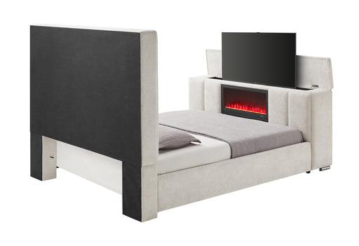 SERENITY CREMA KING BED WITH SPEAKER, TV LIFT AND FIREPLACE - Home Furniture And More (Brentwood, MD)