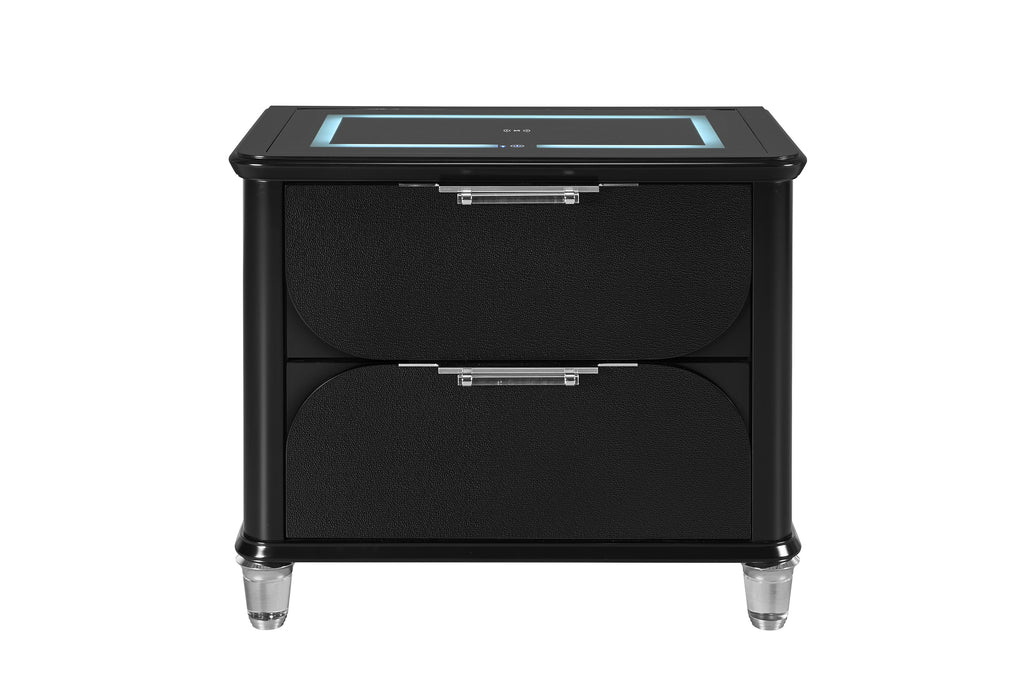 LANDO BLACK NIGHTSTAND WITH SPEAKER AND WIRELESS CHARGING PLATFORM - Home Furniture And More (Brentwood, MD)
