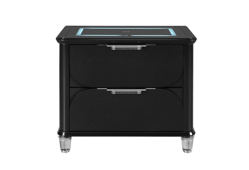 LANDO BLACK NIGHTSTAND WITH SPEAKER AND WIRELESS CHARGING PLATFORM - Home Furniture And More (Brentwood, MD)