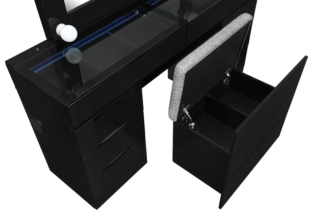 ELLA BLACK VANITY SET WITH STORAGE STOOL - Home Furniture And More (Brentwood, MD)