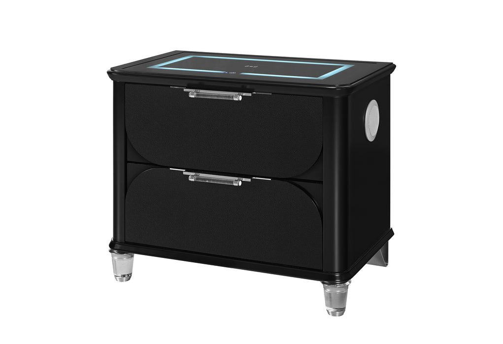 LANDO BLACK NIGHTSTAND WITH SPEAKER AND WIRELESS CHARGING PLATFORM - Home Furniture And More (Brentwood, MD)