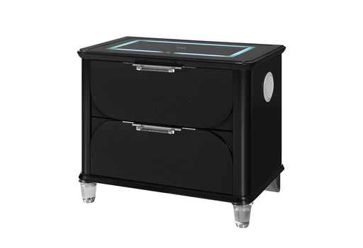 LANDO BLACK NIGHTSTAND WITH SPEAKER AND WIRELESS CHARGING PLATFORM - Home Furniture And More (Brentwood, MD)