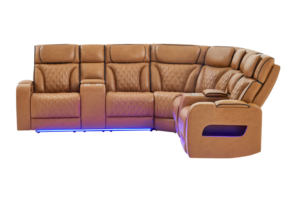 U8611 CAMEL SECTIONAL WITH POWER HEADREST, CONTINUOUS LED AND SPEAKER - Home Furniture And More (Brentwood, MD)