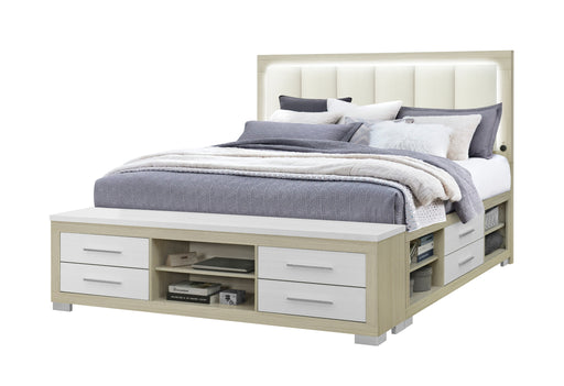 EMMA NATURAL/WHITE KING BED WITH LED AND USB - Home Furniture And More (Brentwood, MD)