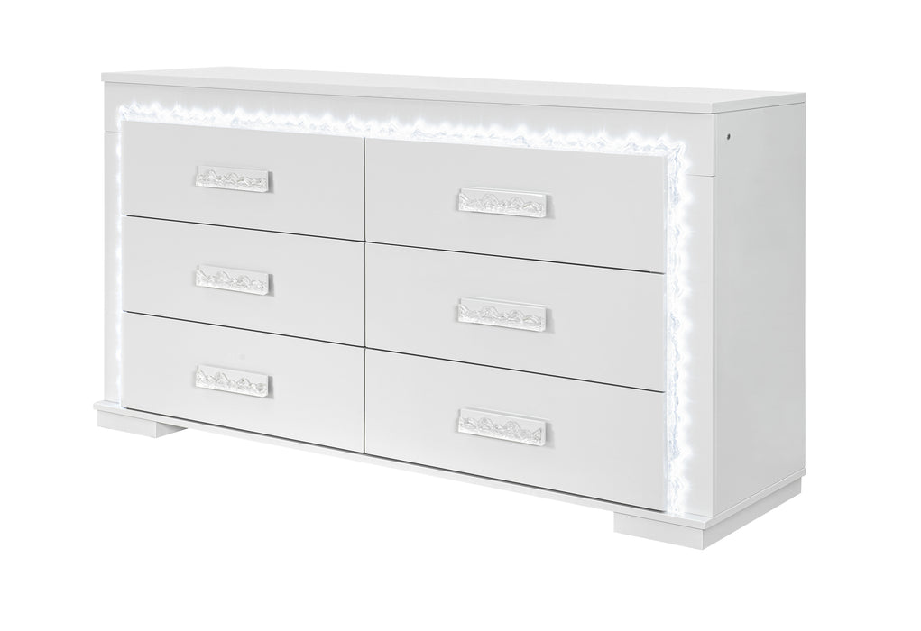 NAOMI SILVER MARBLE DRESSER WITH LED - Home Furniture And More (Brentwood, MD)