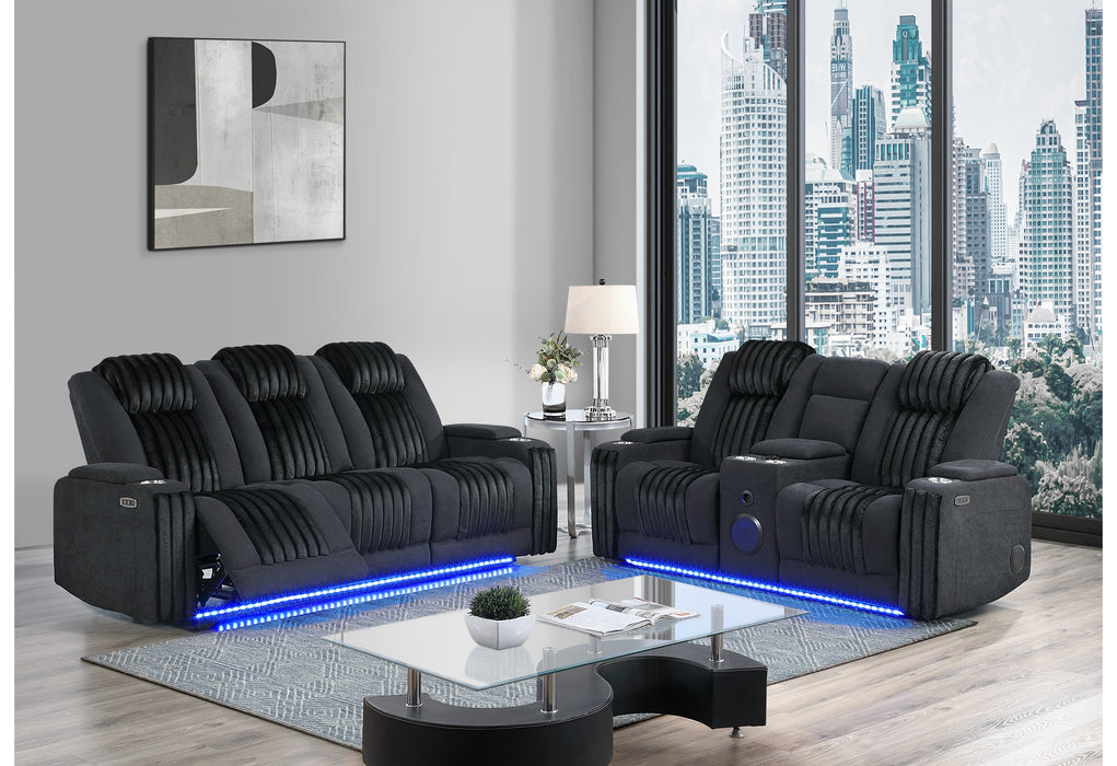 U8000 BLACK PWR REC SOFA/PWR CONSOLE REC LOVESEAT W/PHR - Home Furniture And More (Brentwood, MD)