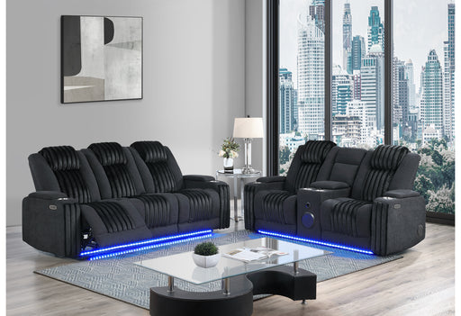 U8000 BLACK PWR REC SOFA/PWR CONSOLE REC LOVESEAT W/PHR - Home Furniture And More (Brentwood, MD)