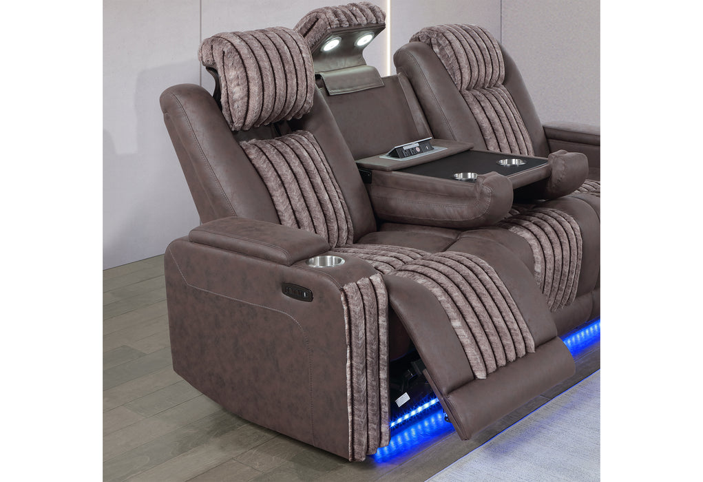 U8000 BROWN PWR REC SOFA W/PHR, DDT, READING LIGHT & LED LIGHT - Home Furniture And More (Brentwood, MD)