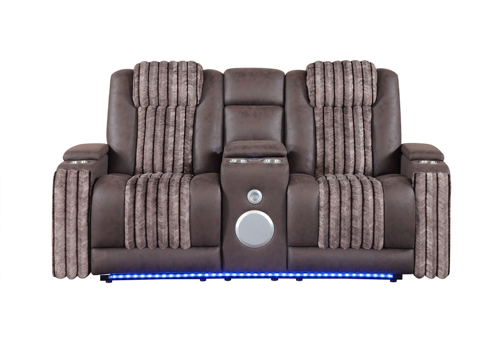 U8000 BROWN PWR CONSOLE REC LOVESEAT W/PHR, LED AND SPEAKER - Home Furniture And More (Brentwood, MD)