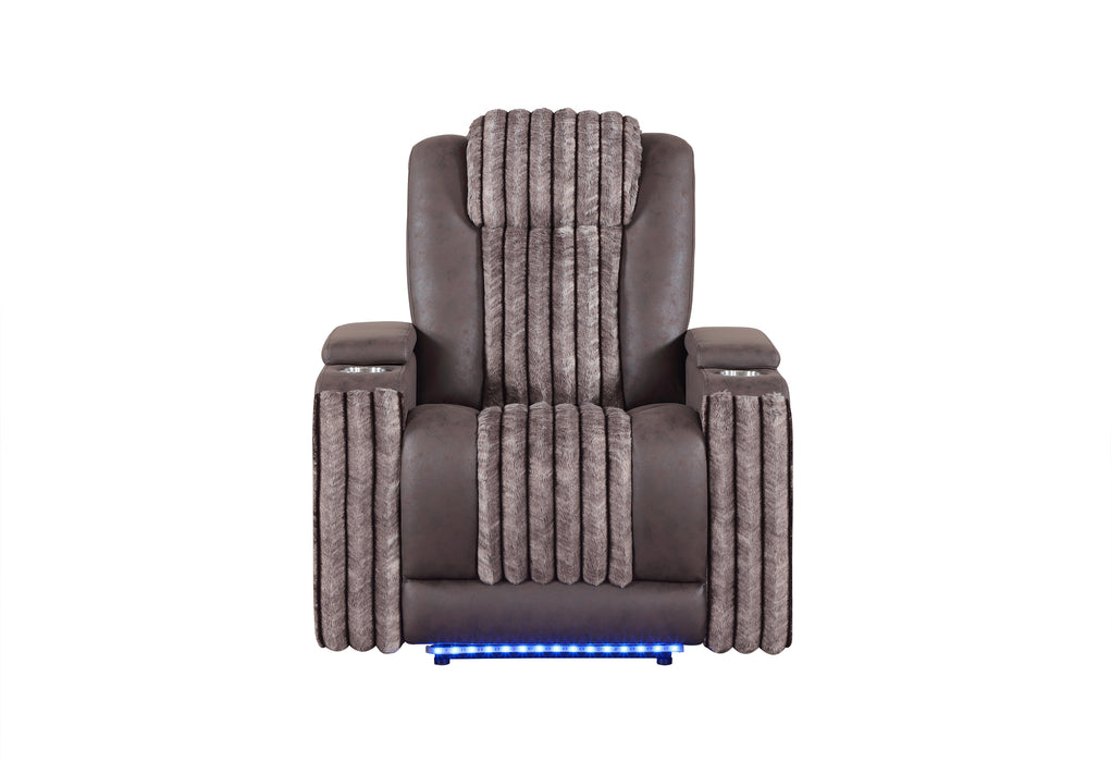U8000 BROWN POWER RECLINER W/ POWER HEADREST & LED LIGHT - Home Furniture And More (Brentwood, MD)