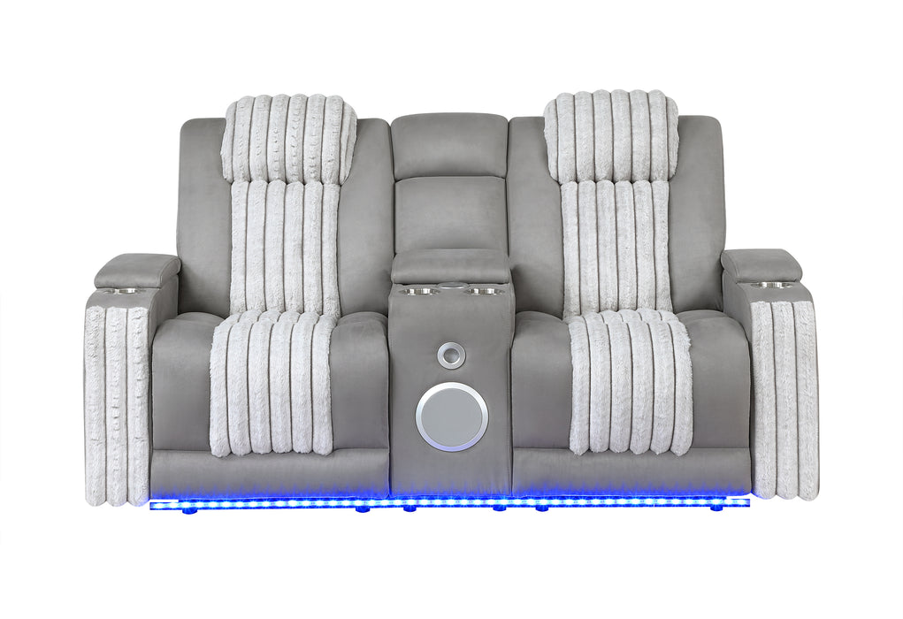 U8000 GREY PWR CONSOLE REC LOVESEAT W/PHR, LED AND SPEAKER - Home Furniture And More (Brentwood, MD)