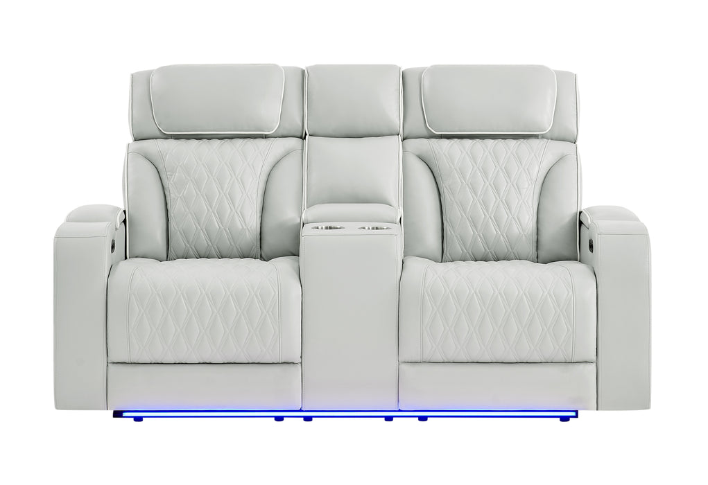 U8611 BLANCHE SILVER PWR CON REC LOVESEAT WITH PHR, LED & SPEAKER - Home Furniture And More (Brentwood, MD)