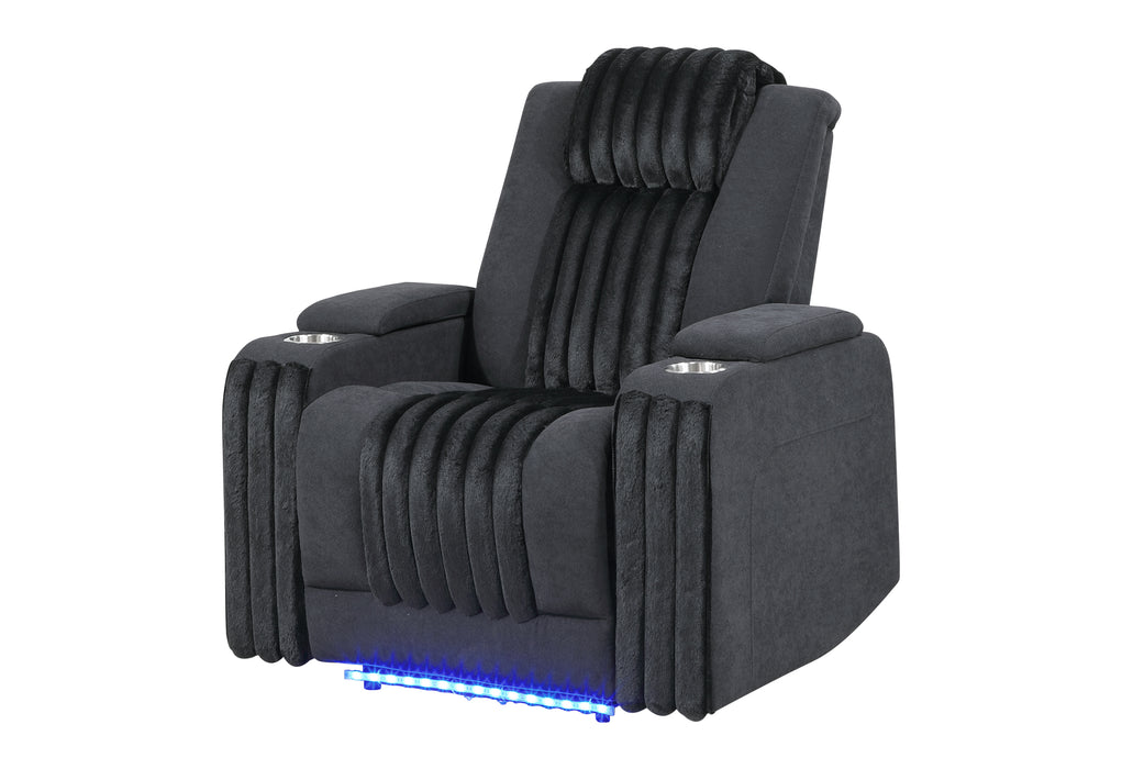 U8000 BLACK POWER RECLINER W/ POWER HEADREST & LED LIGHT - Home Furniture And More (Brentwood, MD)