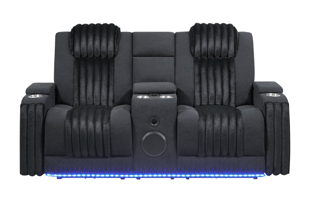 U8000 BLACK PWR CONSOLE REC LOVESEAT W/PHR, LED AND SPEAKER - Home Furniture And More (Brentwood, MD)